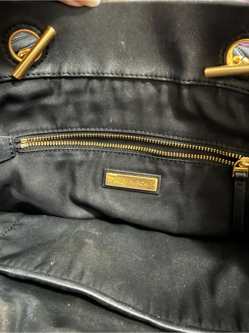Tory Burch Black Quilted Leather Tote with Gold Chain Straps